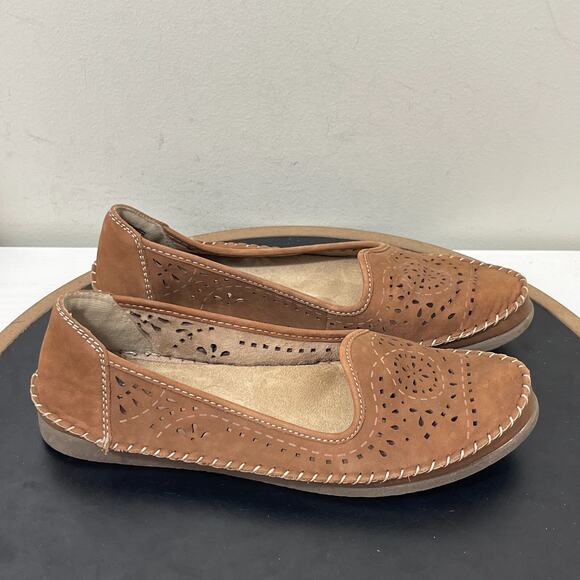 SoftWalk Lindsey Almond Brown Leather Slip-On Flats Womenβ Size 8.5β9 Comfort - Picture 1 of 12